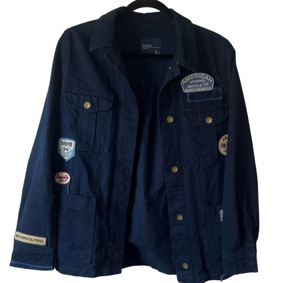 Zara Jackets & Blazers - Zara Womens Jacket Chore Coat Denim Utility Military Industrial Patches Large